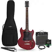 Gear4Music Pack Guitare Électrique Brooklyn + Ampli 15 W Rouge