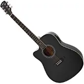 Gear4Music Guitare Électro-Acoustique Dreadnought Gaucher à Pan Coupé Noir