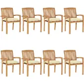 vidaXL Chaises de jardin empilables avec coussins 8 pcs. Bois massif teck