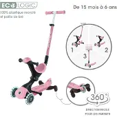 Globber GO-UP DELUXE LIGHTS ECO 360 - 3 en 1 vélo assis, roue, trottinette, 120/80 mm, 3 roues, hauteur réglable, baie