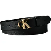 Calvin Klein Ceinture 'Pebble Grain Monogram Buckle' noir