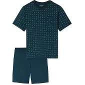 Schiesser Pyjama court ' Comfort Essentials ' bleu foncé / vert foncé