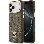 GUESS Coque arrière en cuir avec logo Strass classique et MagSafe Apple iPhone 17 Pro Max - Marron