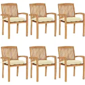 vidaXL Chaises de jardin empilables avec coussins 6 pcs. Bois massif teck