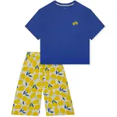 Schiesser Pyjama ' Casual Fashion ' bleu clair / jaune