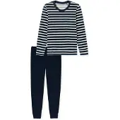 Schiesser Pyjama 'Casual Essentials' bleu foncé / blanc