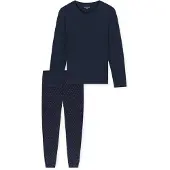 Schiesser Pyjama long 'Casual Essentials' bleu foncé / rouge