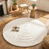 FRAAI Tapis rond à poils longs - Carvy Curves Crème | Ø 120 cm | Rond | Pile haute