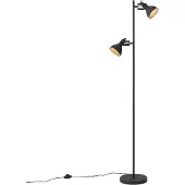 QAZQA Lampadaire industriel noir avec bois 2 lumières - Jakub