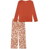 Schiesser Pyjama ' Selected Premium ' rouge rouille / blanc cassé