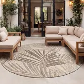 FRAAI Tapis d'extérieur rond - Tiga Palm Taupe | Ø 100 cm | Rond | Tissage plat