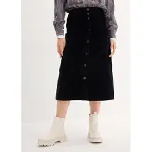Bonprix Jupe midi extensible en velours côtelé avec patte de boutonnage