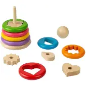 Bigjigs empileur de formes en bois, 16dlg.
