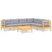 vidaXL Ensemble salon de jardin 7 pièces avec coussins gris pin massif