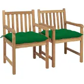 vidaXL Chaises de jardin 2 pcs. avec coussins verts en teck massif