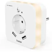 Hama Veilleuse LED avec prise de courant, 2 sorties USB, détecteur de mouvement, capteur de lumière (00223507)