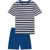 Schiesser Pyjama ' Nightwear ' bleu foncé / blanc cassé
