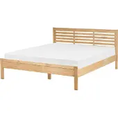 Beliani Lit en bois brun clair 160 x 200 cm cadre de lit avec tête de lit à lattes et grille design minimaliste