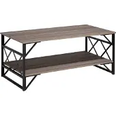 Beliani Table basse marron noir taupe 61 x 120 cm, bois, ressemble à une industrie moderne rectangulaire