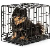 Lionto Cage de transport pour animaux, cage métallique pliable avec paroi de séparation, fond en plastique & verrouillage de sécurité, 45x31x36 cm