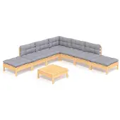 vidaXL Ensemble de jardin lounge 8 pièces avec coussins gris en pin