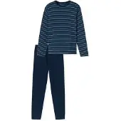 Schiesser Pyjama long ' Casual Essentials ' bleu / blanc cassé