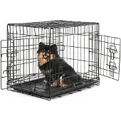 Lionto Cage de transport pour animaux, cage métallique pliable avec paroi de séparation, fond en plastique & verrouillage de sécurité, 61x44x51 cm
