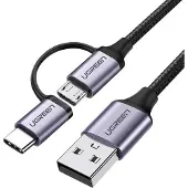 UGREEN Cable 2W1 Usb - Micro Usb / Usb Type C 1M 2,4A Noir (30875)