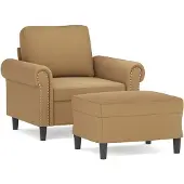 vidaXL Fauteuil avec pouf Marron 60 cm Velours