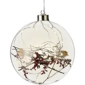 Lumineo Boule décorative LED, transparente, avec fleurs, 14 cm, 15 LED, minuterie