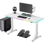 Ultradesk IRON Bureau gamer avec LED RGB, 132,5 x 60,5 cm, blanc
