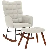 vidaXL Chaise à bascule avec tabouret en velours crème
