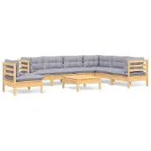 vidaXL Ensemble salon de jardin 8 pièces avec coussins gris pin massif