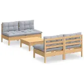 vidaXL Ensemble de salon de jardin 5 pièces avec coussins gris en pin