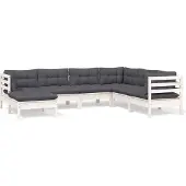 vidaXL Ensemble salon de jardin 7 pièces avec coussins blanc pin massif