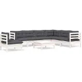 vidaXL Salon de jardin 8 pcs avec coussins blanc bois de pin massif
