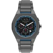 Armani Exchange Montre à affichage analogique bleu / gris basalte / rouge / noir
