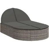 vidaXL Bain de soleil double avec coussins Gris Poly rotin