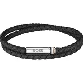 BOSS Bracelet double tour tressé noir avec fermeture logotée