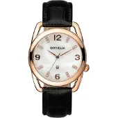 Orphelia Ladies Watch Classic Glam Analogue Quartz Leather, Or, Noir, (Horloge analogique, 36 mm)