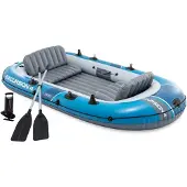 Intex Ponton gonflable Excursion 4 pour 4 personnes, pompe, 2 rames et sac de transport 66324