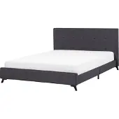 Beliani Lit rembourré Gris foncé Tissu aspect lin avec sommier à lattes 160x200cm Tête de lit haute Surpiquée Pieds en bois Moderne Chambre à coucher Lit double Lit matrimonial