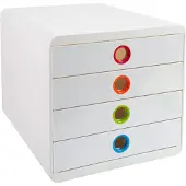 Exacompta Boîte à tiroirs POP-BOX Blanc/arlequin, 4 tiroirs fermés, A4/A4+/24x32 cm, silencieux, arrêt de sécurité