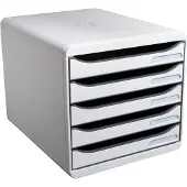 Exacompta Bloc à tiroirs BIG-BOX PLUS, A4+, 5 tiroirs semi-ouverts avec butée de sortie, poignée encastrée et porte-étiquettes, étiquettes, Ange Bleu, plastique, gris