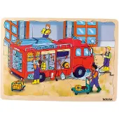 Beleduc Puzzle en bois Pompiers - Jouets éducatifs - Puzzle à couches pour enfants