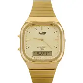 Casio Vintage AQ-240EG-9AEF Montre Unie Ana-Digi Quartz Boîtier Résine Dorée Bracelet Acier Inoxydable 40 Mm