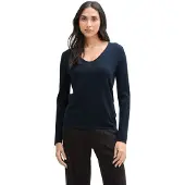 Tom Tailor Front Logo Coin V Neck Sweater Bleu M Femme