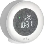 TFA-Dostmann TFA 60.2047 Réveil numérique à LED avec revêtement en tissu Veilleuse Capteur de lumière Fonction snooze Horloge à quartz Date