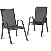 Relaxdays Chaises de jardin , lot de 2, dossier haut, accoudoirs, empilables, jusqu'à 150 kg, polyester, métal, chaises empilables, anthracite