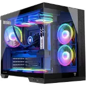 Modecom Boîtier PC Volcano Panorama Apex ARGB 7F, gris, tour de taille moyenne, 7 ventilateurs ARGB, fenêtre en verre panoramique, 150 mm, idéal pour les ordinateurs de jeu